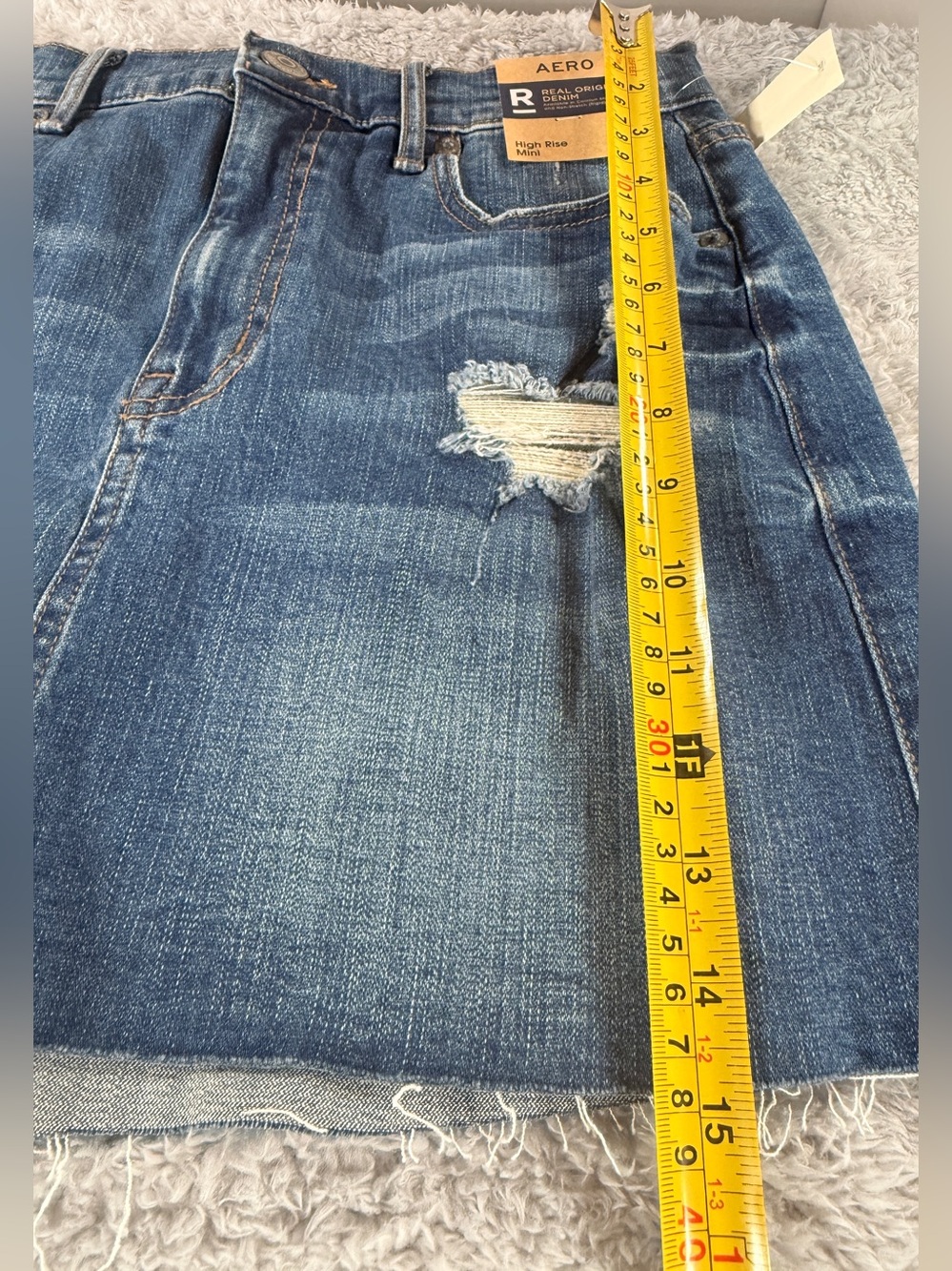 NWT Aeropostale High Rise Mini Skirt Distressed Denim Raw Hem Blue Size 8 - Picture 11 of 12